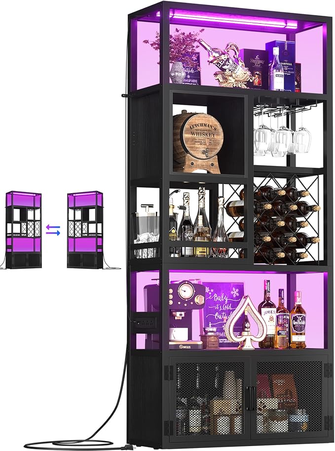 82.6" Tall Bar Cabinet with Power Outlets, 6-Tiers Reversible Wine Cabinet with by Armocity