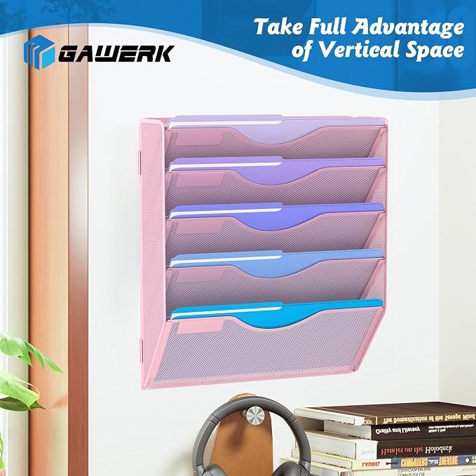5 Tier Hanging Wall File Organizer, Mesh Mail Paper Orgnization Hanging File - Image 4