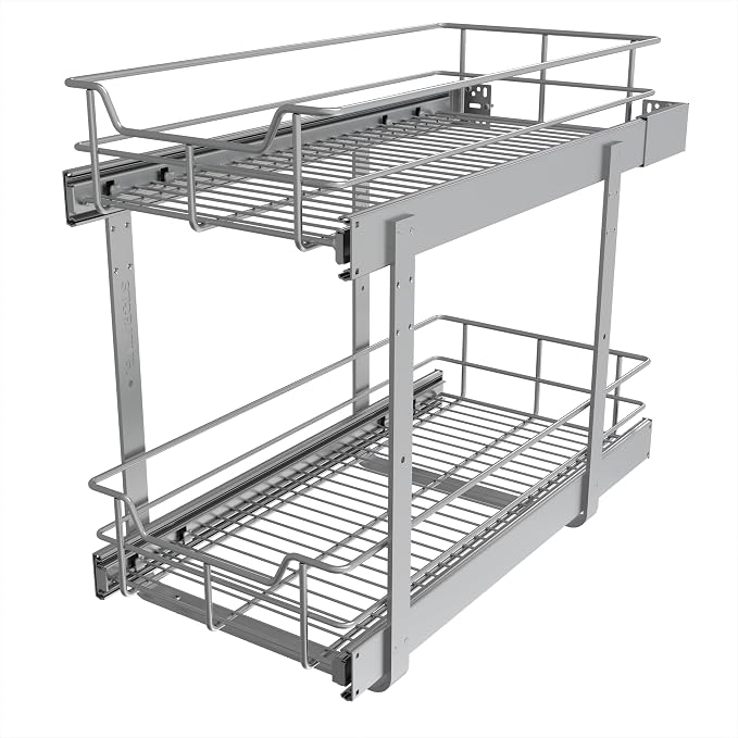 2 Tier Pull Out Cabinet Organizer 11" W X 22" D, Slide Out Drawers by STORKING