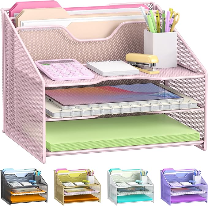 samstar Pink Desk File Organizer, Mesh Letter File Folder Holder by Samstar