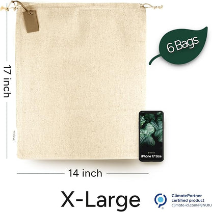 LEAFICO Cotton Storage Bags – X-Large 14x17 Inch – Reusable Muslin Bags - Image 2