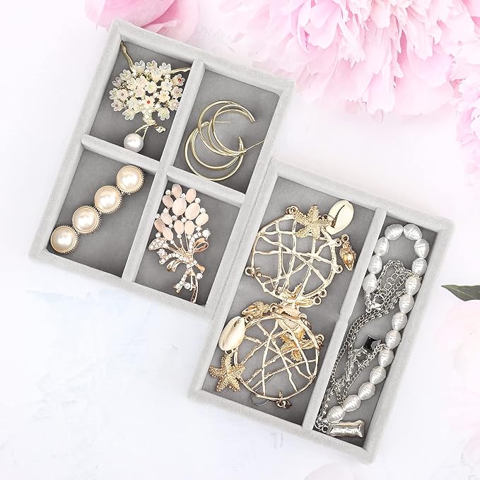 DesignSter Small Jewelry Tray, Velvet Jewelry Display Tray, Stackable Jewelry - Image 5