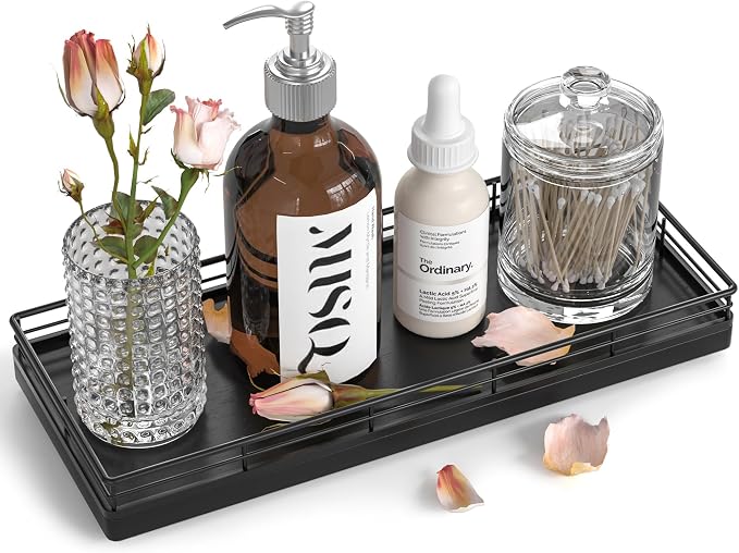 Bathroom Tray for Counter, Oak Wood 11" L Small Vanity Tray for Dresser Tops by Focusonit