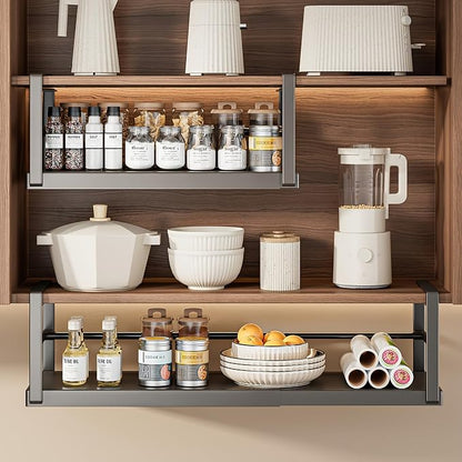 Hanging Under Shelf Storage Basket, Adjustable Width Under Cabinet Add-on by ZHOHO+TANT