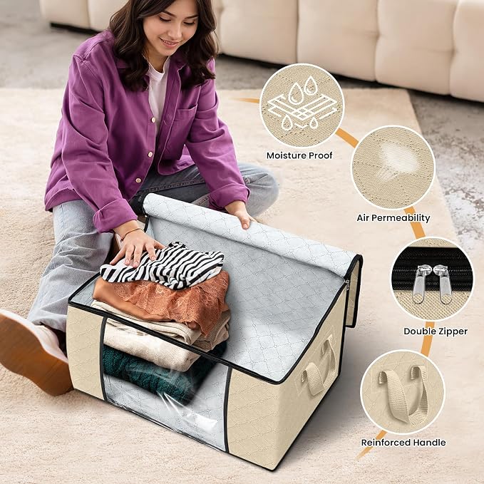 Fab totes 4 Pack Clothes Storage, Foldable Thick Fabric Blanket Storage Bags - Image 4