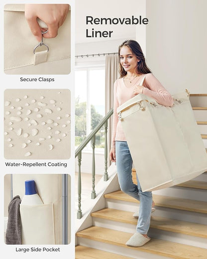 SONGMICS Laundry Basket with Wheels, 2-Section Rolling Laundry Hamper, 37 - Image 4