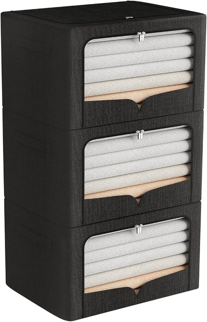 FHSQX 3 Pack Clothes Storage Bins Foldable Metal Frame Storage Box Stackable by FHSQX