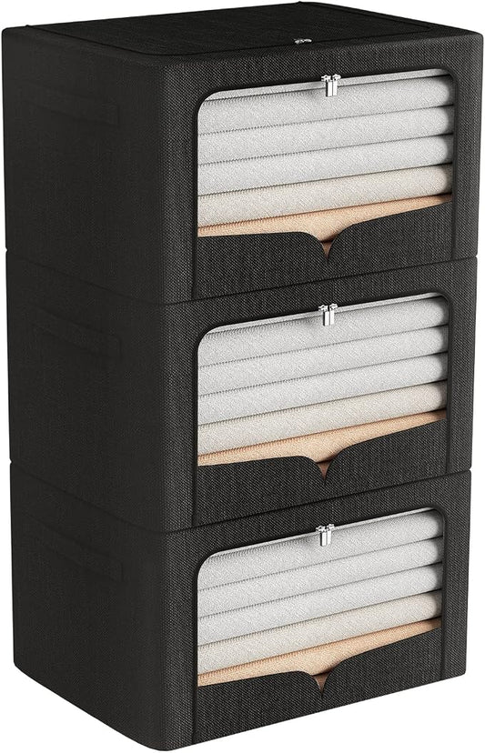 FHSQX 3 Pack Clothes Storage Bins Foldable Metal Frame Storage Box Stackable by FHSQX