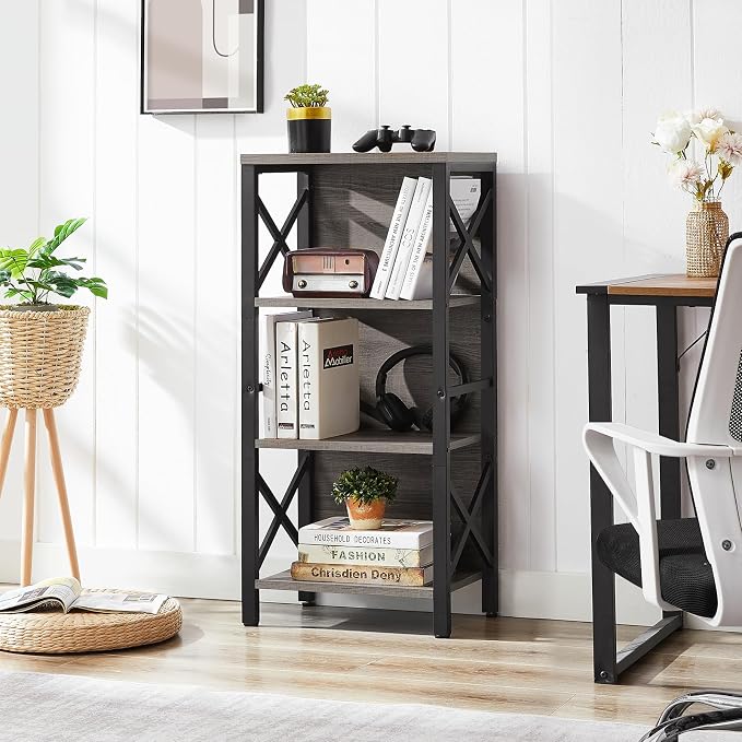 Small Bookshelf, 4 Tier Industrial Bookcase - Image 3