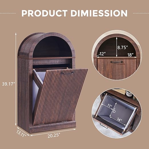 Arched Tilt-Out Trash Can Cabinet, Fluted 10 Gallon Trash Can Cabinet Set of 2 - Image 2