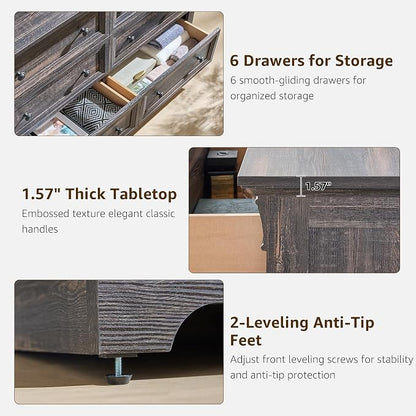 Farmhouse 6 Drawers Dresser for Bedroom, Wooden Dresser TV Stand - Image 5