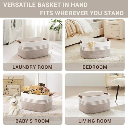 60L Large Laundry Basket with Leather Handles - Image 4