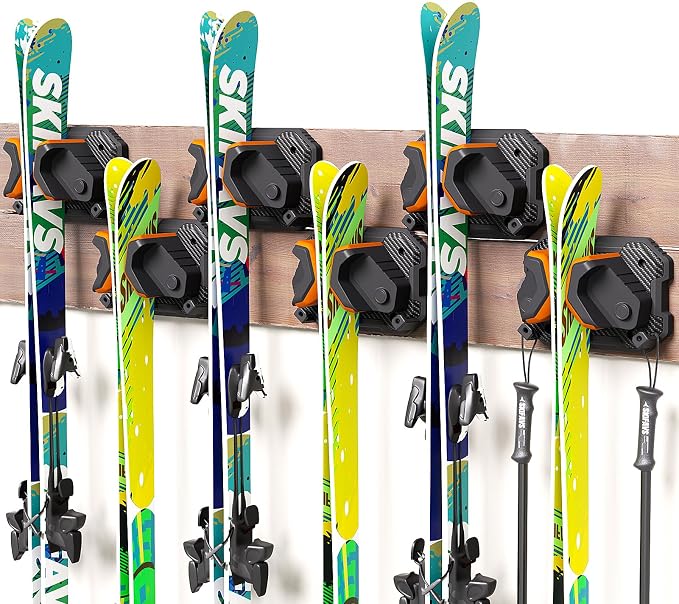 Ski & Snowboard Wall Rack for Garage Wall Fits Any Ski/board, Ski Wall Mount by SkifavsSkiWallMount