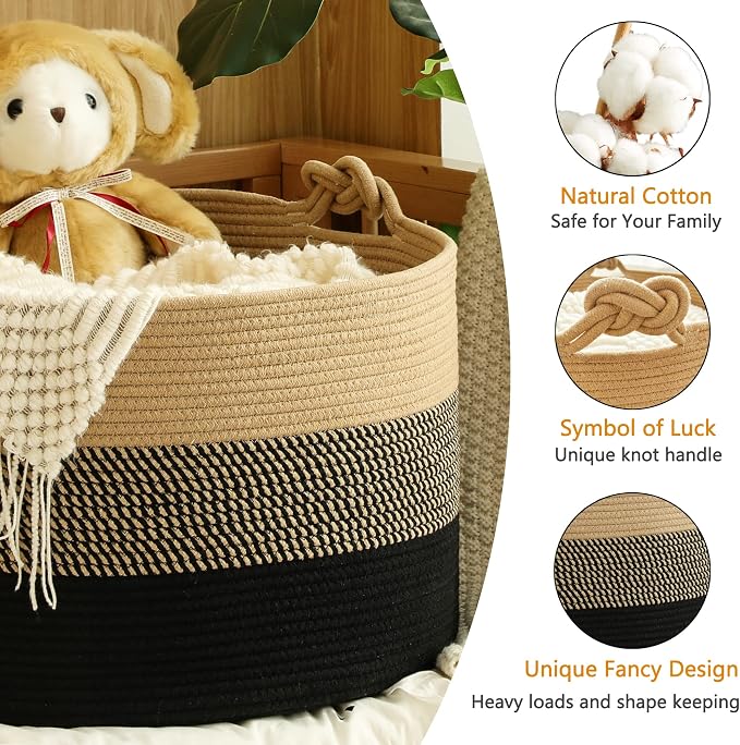 KAKAMAY Large Blanket Basket, Woven Rope Baskets - Image 3