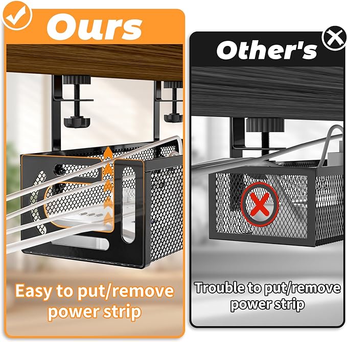 Under Desk Cable Management Tray, 15.7'' No Drill Steel Desk Cable Organizers - Image 2