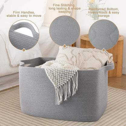 95L Large Storage Basket, Cotton Rope Woven Blanket Basket, Nursery Storage - Image 6