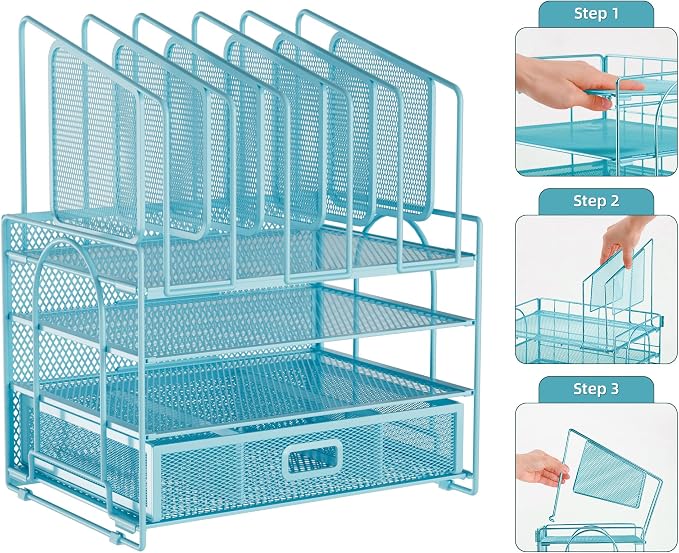 Marbrasse Desk Organizers, 4-Tier Mesh Desk File Organizer - Image 7