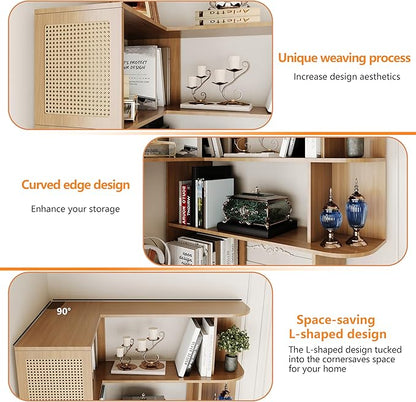 Corner Shelf with Storage Cabinet, 7-Tier Corner Bookshelf, Farmhouse L Shaped - Image 4