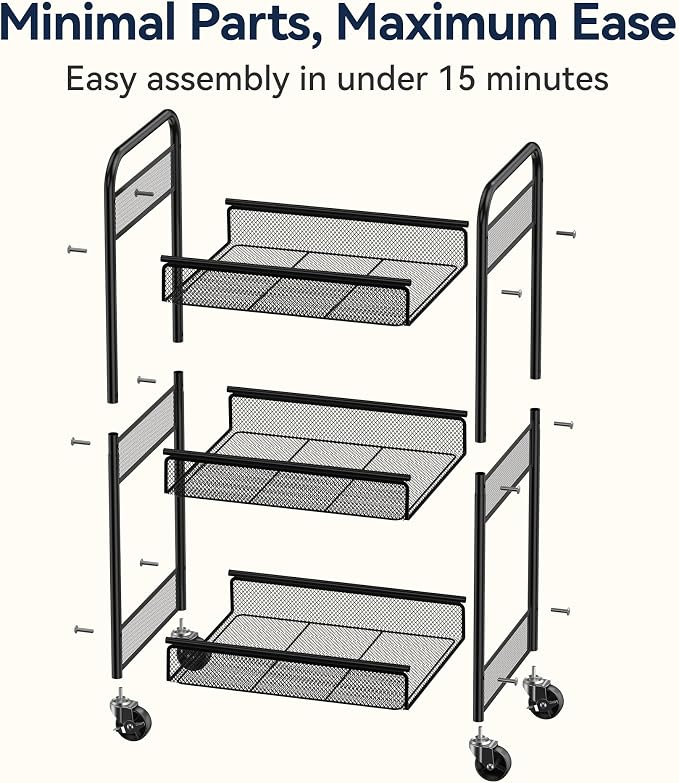 YASONIC 3 Tier Rolling Cart – Metal Utility Storage Carts - Image 6