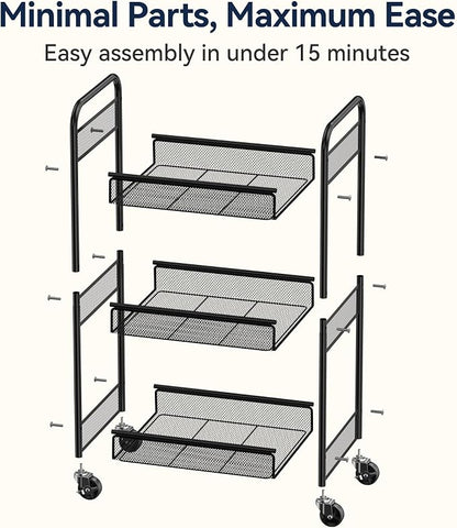 YASONIC 3 Tier Rolling Cart – Metal Utility Storage Carts - Image 6
