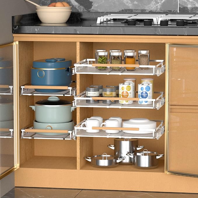 Pull Out Drawer Cabinet Organizer, Expandable Slide Out Storage Shelves - Image 4