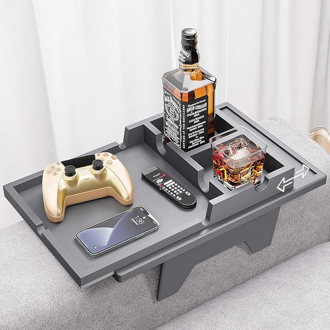 Couch Cup Holder Tray - 2 in 1 Couch Armrest Table - Sofa Armchair Caddy by Bestjing