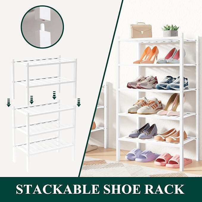 Smiry Bamboo Shoe Rack for Closet, 3 Tier Small Wooden Stackable Shoe Organizer - Image 4