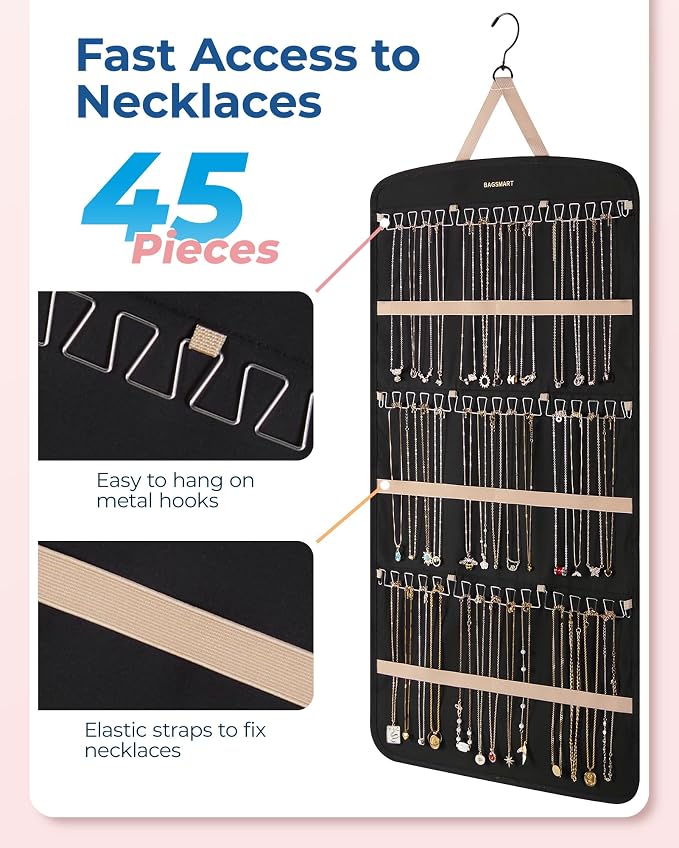 BAGSMART Hanging Jewelry Organizer, Necklace Holder Anti-tangle Earrings Rings - Image 2
