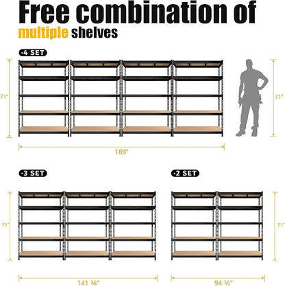 PrimeZone 48" W x 24" D x 72" H Heavy Duty Storage Shelves, 5 Tier Adjustable - Image 7