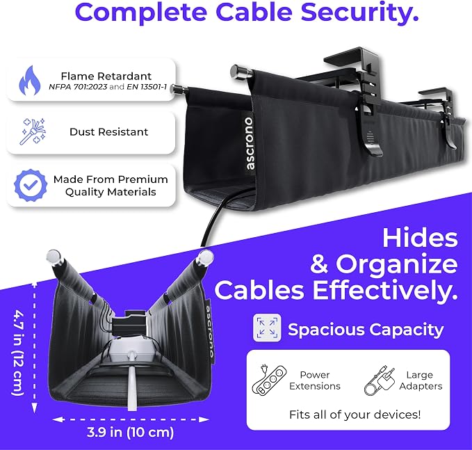 Ascrono Original No Drill Under Desk Cable Management Tray 14.1" - Image 6