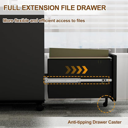 3 Drawer File Cabinet with Lock and 4 Keys, Mobile Metal Filing Cabinet - Image 6