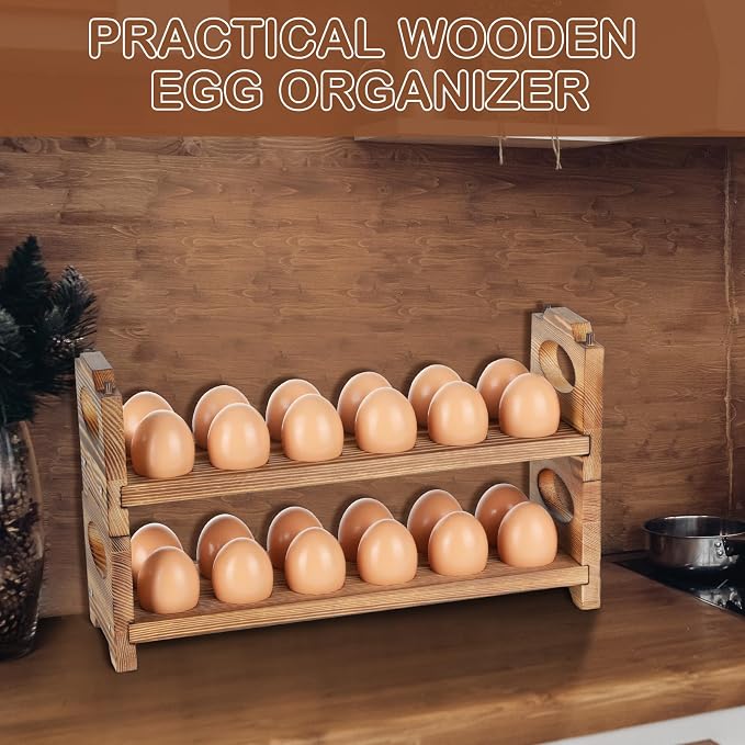 Wooden Egg Holder & Storage-3Tier /36-Hole Stackable Holds Fresh Eggs, - Image 7
