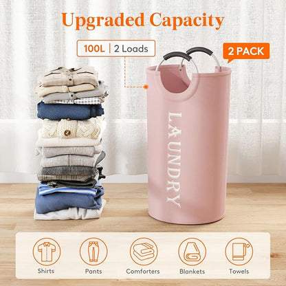 Lifewit 100L 2-Pack Large Laundry Basket, Collapsible Laundry Hamper - Image 4