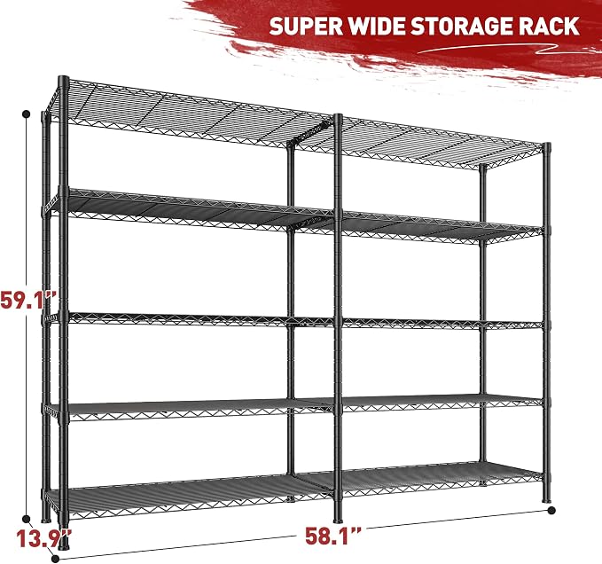 REIBII1450LBS Metal Shelving Unit Storage Shelves 5 Tier Wire Shelving 58.1''W - Image 3