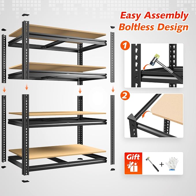 REIBII Garage Shelving 60.1" H Storage Shelves Heavy Duty 1800 LBS, 4-Tier - Image 5