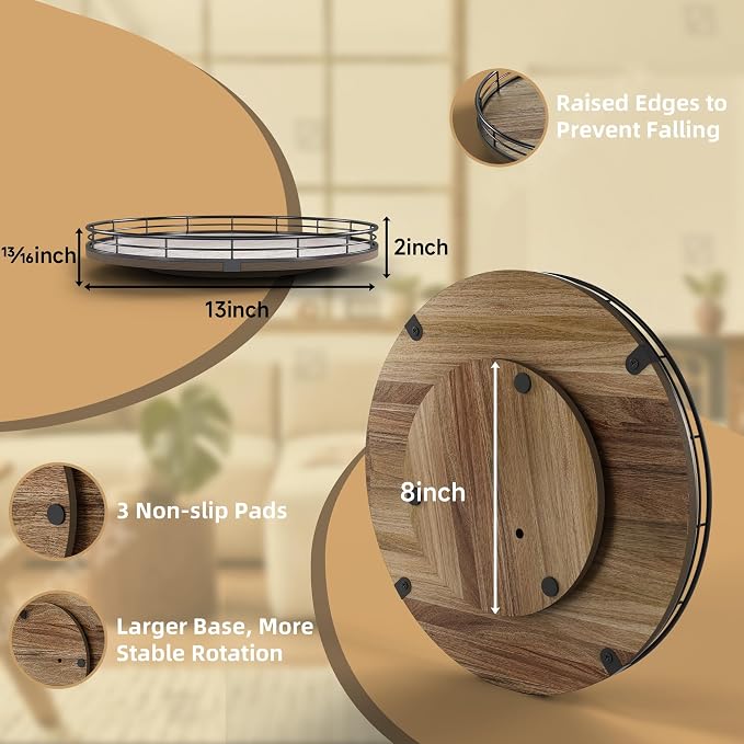 Acacia Wood 13" Lazy Susan Turntable Organizer - Image 2