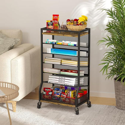 7 Tier Rolling File Cart with Sliding Trays, Wood Metal File Organizer Beside - Image 7