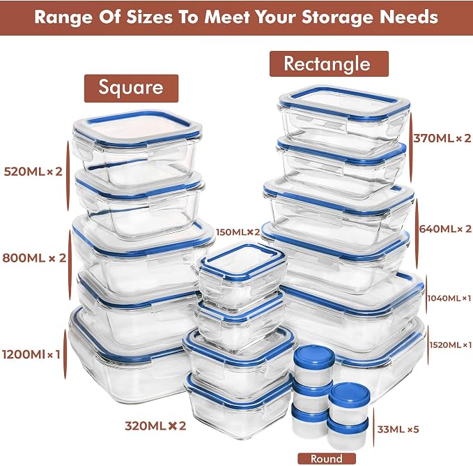Razab 35 Pc Set Glass Food Storage Containers - Image 2