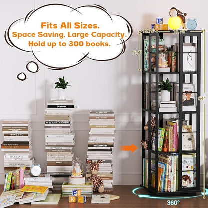 Aheaplus Rotating Bookshelf, Corner Bookshelf, 360 Display Wood Spinning - Image 4