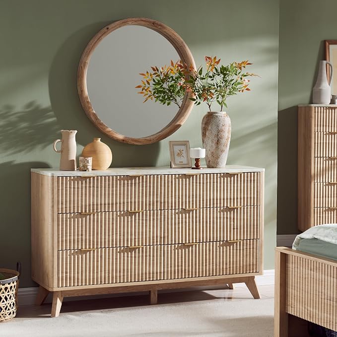 T4TREAM Fluted 6 Drawers Dresser, Curved Profile Design, Dresser TV Stand - Image 3