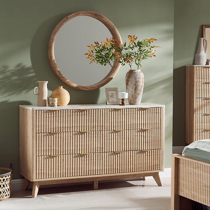 T4TREAM Fluted 6 Drawers Dresser, Curved Profile Design, Dresser TV Stand - Image 3