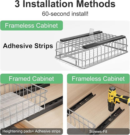 Pull out Cabinet Organizer, Stainless Steel 2-Pack Slide out Drawer - Image 7