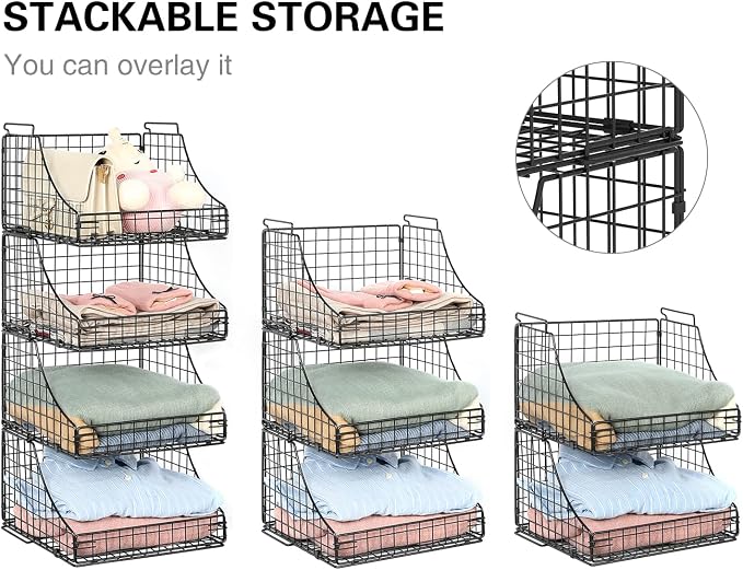 4-Pack Stackable Wire Baskets for Closet Organizers and Storage, Open Storage - Image 2