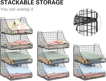 4-Pack Stackable Wire Baskets for Closet Organizers and Storage, Open Storage - Image 2