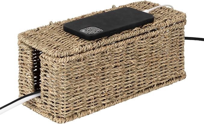 StorageWorks Cable Management Box, 2 Slots Wicker Cable Organizer to Hide Cords by StorageWorks