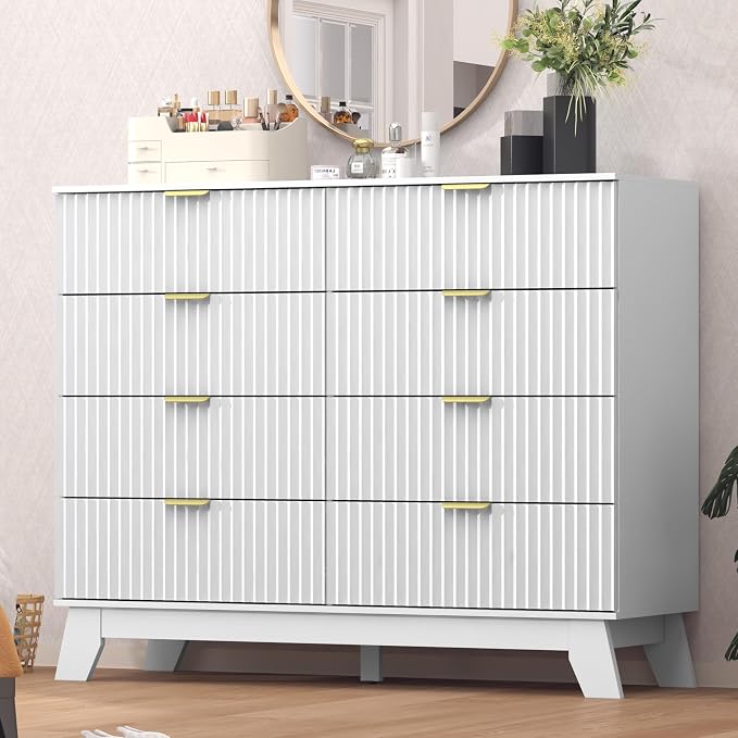 Fluted Dresser for Bedroom, 8 Drawer Dresser for Closet, Storage Cabinet and by Thacuok