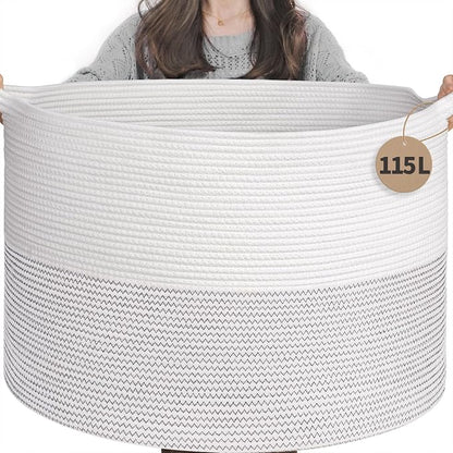 INDRESSME 115L Extra Large Blanket Basket, Cotton Rope Toy Baskets Storage Kids by INDRESSME