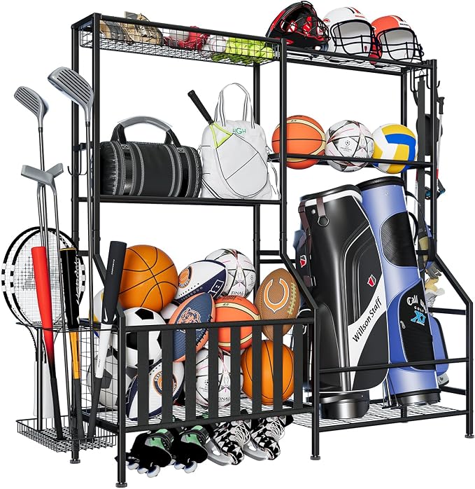 Sports Equipment Organizer, Heavy Duty Golf Bags Stand, Extra Large Ball by JIRTEMOT