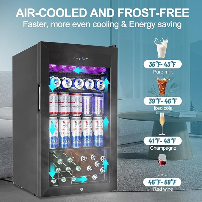 128 Cans Beverage Refrigerator Cooler, 3.2 Cu.Ft Mini Drink Fridge Glass Door - Image 2