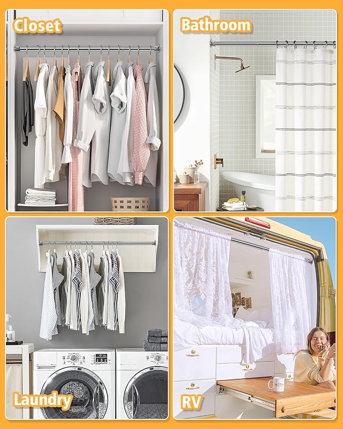 Closet Rod, 17 to 39 Inch Heavy Duty Adjustable Metal Clothing Rack - Image 6